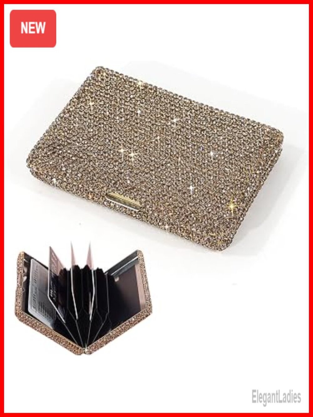 Rhinestone Card Holder Case Aluminum Slim Compact Credit Card Organizer
